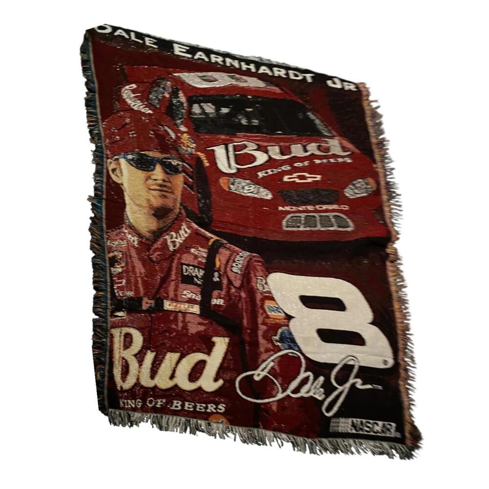 Dale Earnhardt Jr. NASCAR Budweiser Throw Blanket Tapestry Fringe Chevy